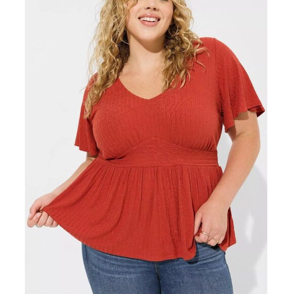 Torrid Women's Bossa Nova Pointelle Rib V-Neck Babydoll Top Size 6X - Picture 1 of 8